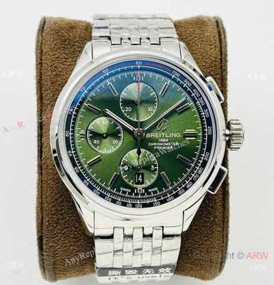 G8 Factory Breitling Premier Chronograph 42 Watch A7750 Olive Green Dial 316L Steel